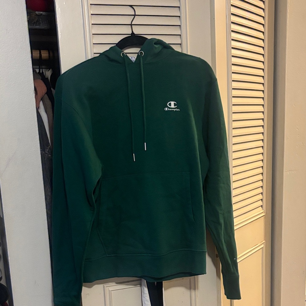 Champion Men's Dark Green Crewneck Hoodie with Small Logo